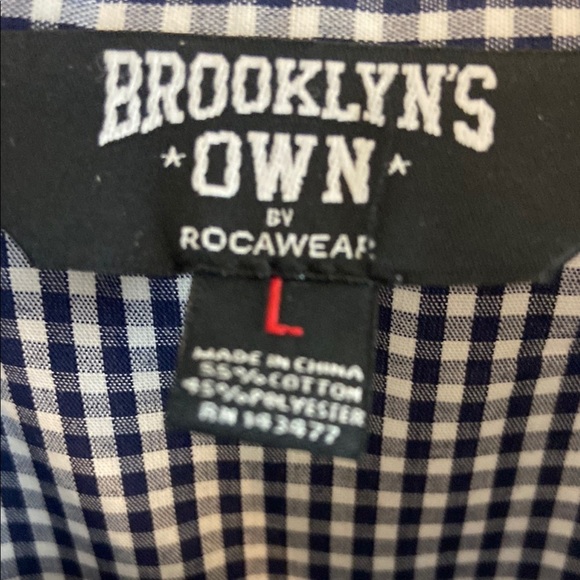 Brooklyn Own Rocawear blue and White Checks Casual Button Down Shirt Relaxed Fit - Picture 3 of 5